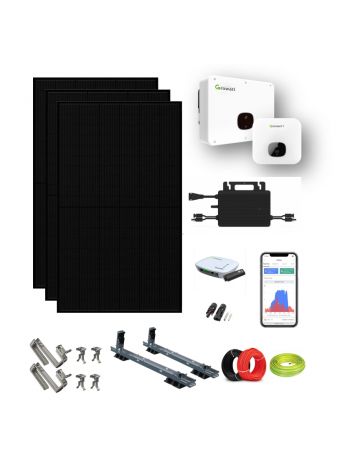 doe het zelf compleet systeem met zwarte zonnepanelen en growatt omvormer en hoymiles micro omvormer