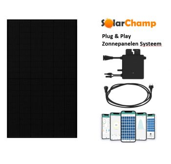 doe het zelf compleet systeem pakket met zwarte zonnepanelen en micro omvormer, plug en play zonnenpaneel systeem